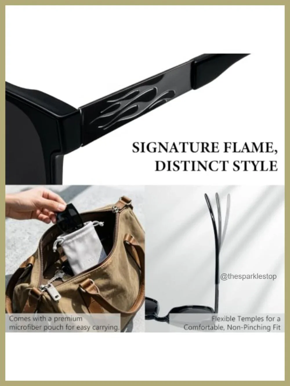 Square Polarized Sunglasses UV400 TR90 Nylon Lens Flame Detail